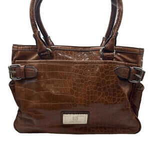 Anne Klein Brown Faux Crocodile Women’s Handbag Purse Satchel